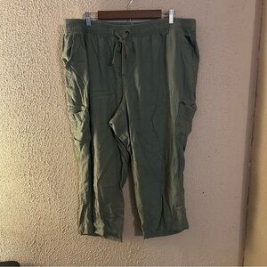 Cato Olive Green Linen Drawstring Cropped Pants Size 22/24W Utility Wide Leg